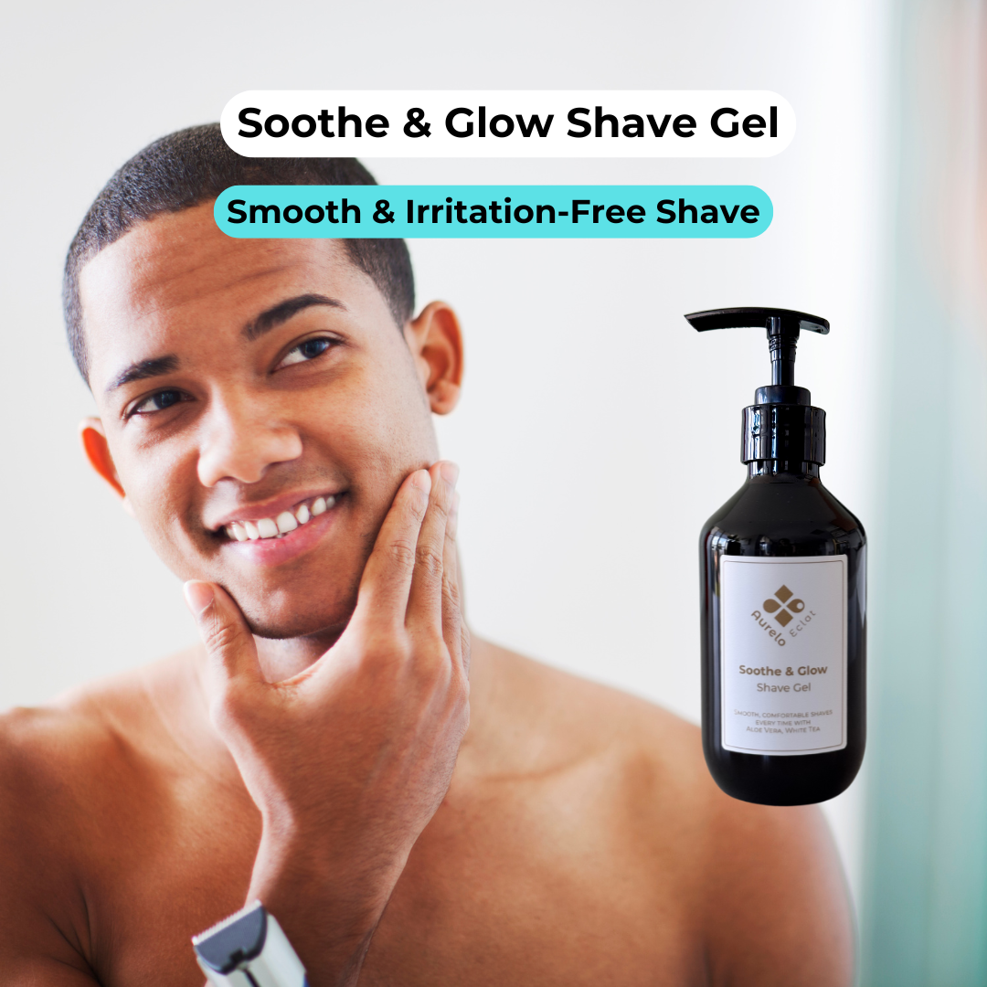 Man  with shaved clean skin looking in the mirror