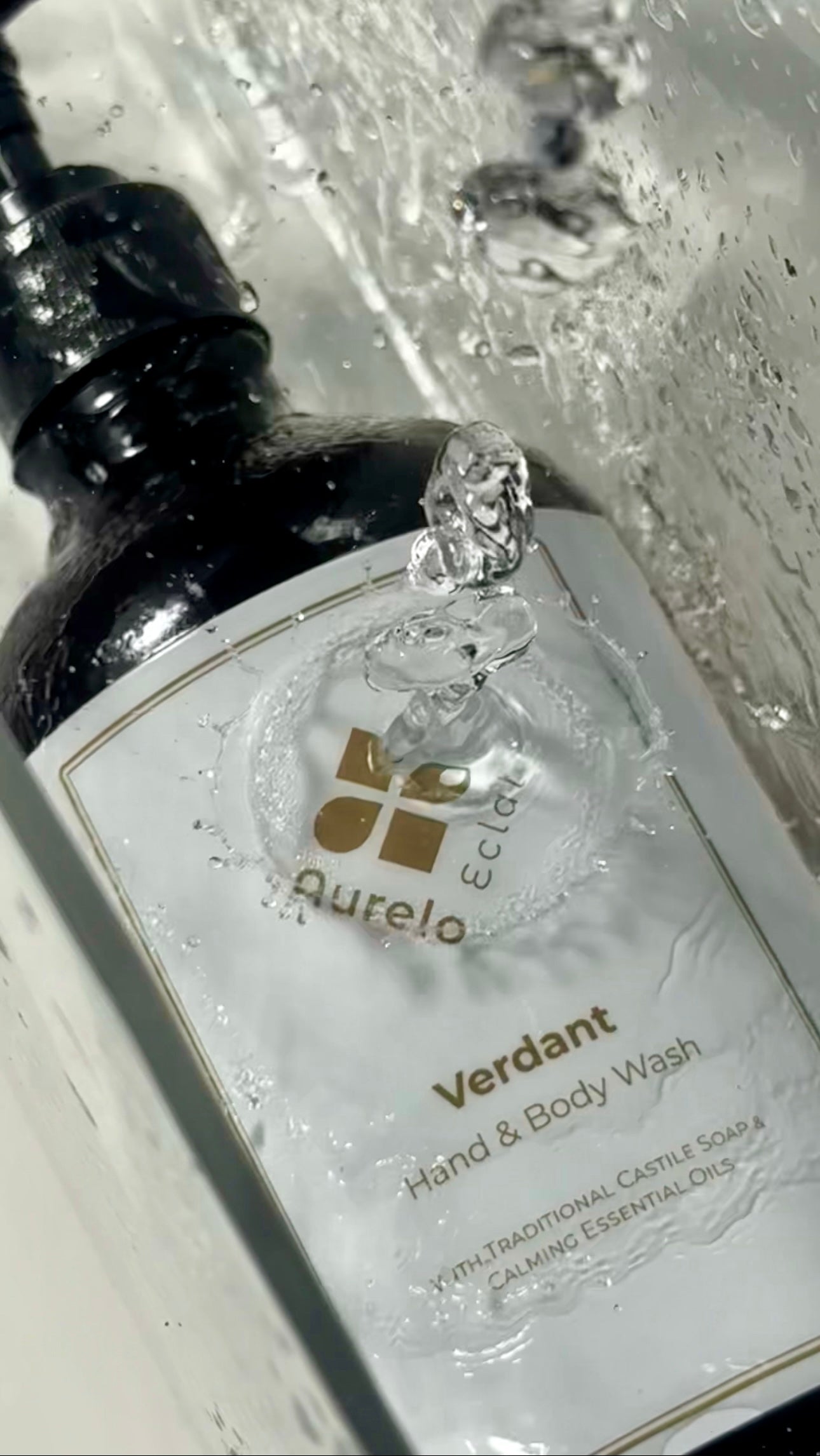 Verdant Hand & Body Wash under the running water